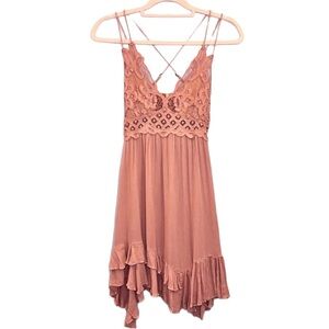 Free people one Adella Dusty Rose Lacy dress size medium